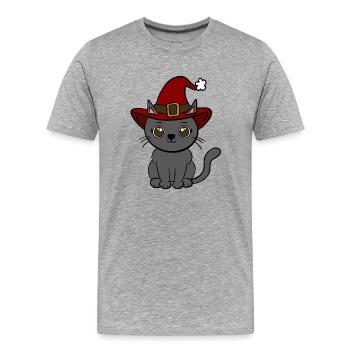 Noël chat - T-shirt bio Premium Homme - gris chiné - Devant - Damien (186cm)