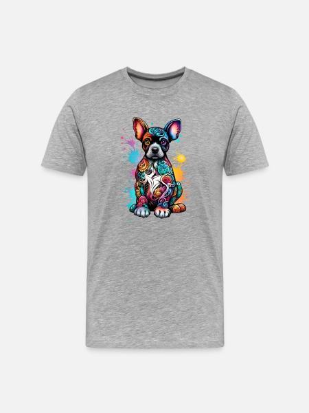 Kunterbunter Hund mit Farbspritzer - Männer Premium Bio T-Shirt - Grau meliert