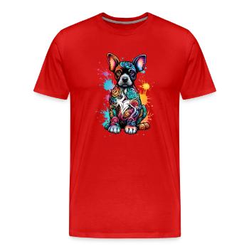 Kunterbunter Hund mit Farbspritzer - Männer Premium Bio T-Shirt - Rot - Vorne - Damien (186cm)