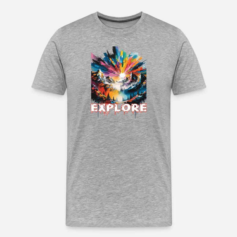 Farbintensive Landschaft mit 'Explore' Aufdruck - Männer Premium Bio T-Shirt - Grau meliert