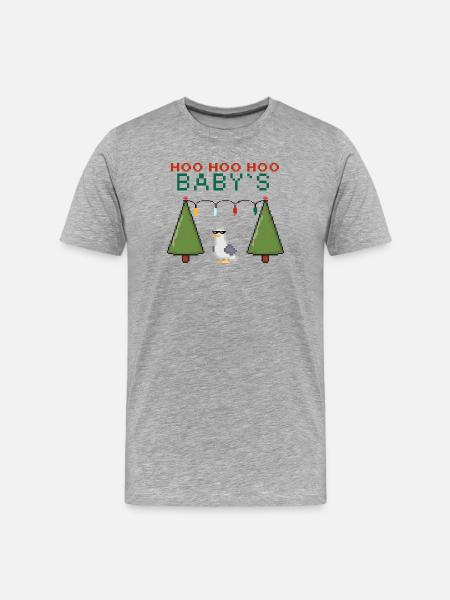 Pixel Christmas Bird with Fairy Lights - Men's Premium Organic T-Shirt - heather grey