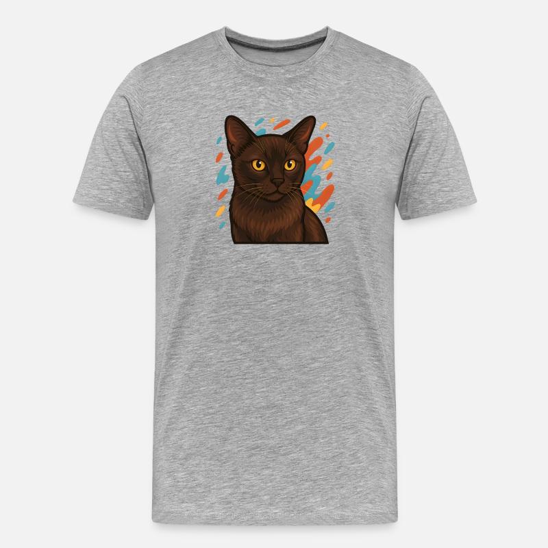 Burma-Katze mit buntem Hintergrund - Männer Premium Bio T-Shirt - Grau meliert