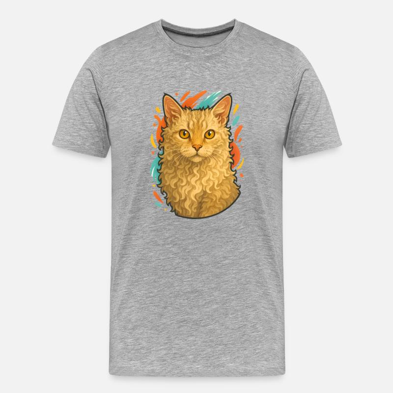 LaPerm Katze mit lebendigem Hintergrund - Männer Premium Bio T-Shirt - Grau meliert