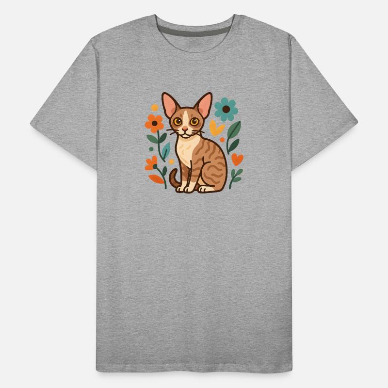 Chat Rex de Cornouailles parmi les fleurs T-shirt bio Premium Homme