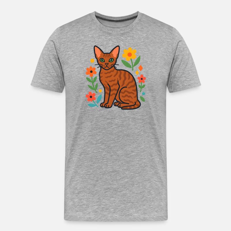 Devon Rex' Katze in der Blumenparade - Männer Premium Bio T-Shirt - Grau meliert