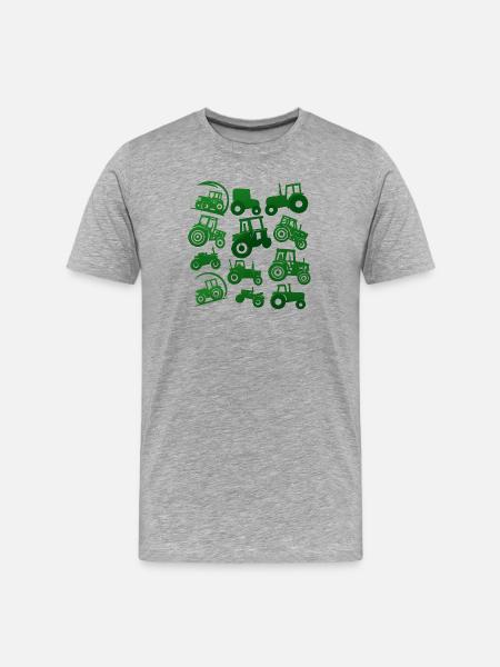 Tracteurs verts en silhouettes - T-shirt bio Premium Homme - gris chiné