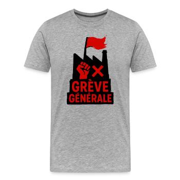 Grève générale - Syndicat - T-shirt bio Premium Homme - gris chiné - Devant - Damien (186cm)