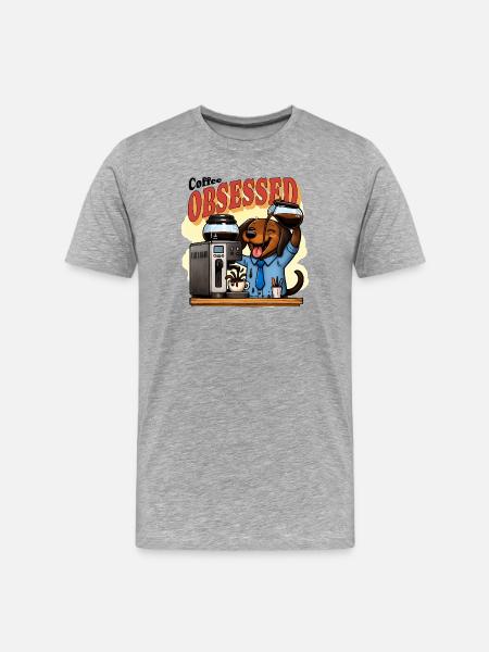 Coffee Obsessed Dachshund Humor - Men's Premium Organic T-Shirt - heather grey