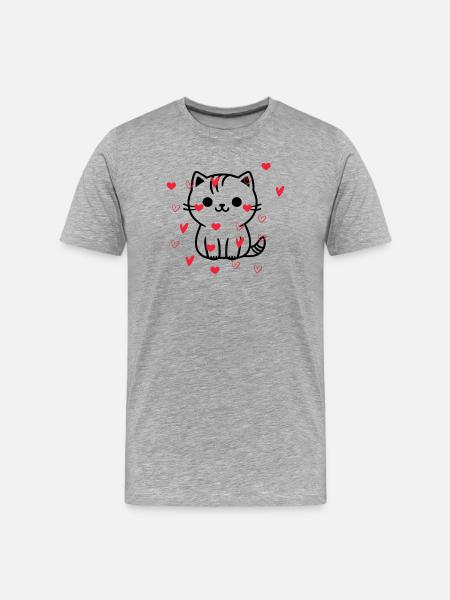 Herz Herz Katze - Männer Premium Bio T-Shirt - Grau meliert