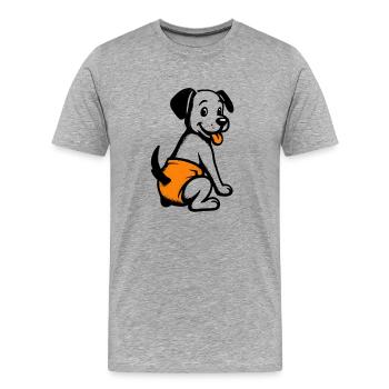 Children's Motif: Dog Puppy with Orange Diaper - Men's Premium Organic T-Shirt - heather grey - Front - Damien (186cm)