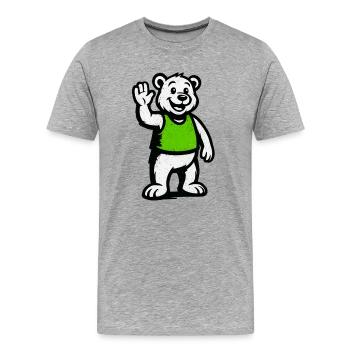 Maskottchen: Winken Bär im Grünen Shirt - Männer Premium Bio T-Shirt - Grau meliert - Vorne - Damien (186cm)