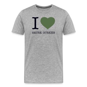 I love Saure Gurken - Männer Premium Bio T-Shirt - Grau meliert - Vorne - Damien (186cm)