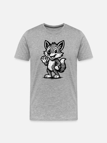 Kindermotiv: Winkender Fuchs Wolf - Männer Premium Bio T-Shirt - Grau meliert