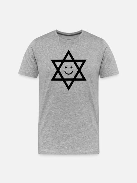 Lustiger Davidstern mit Smiley Gesicht - Männer Premium Bio T-Shirt - Grau meliert