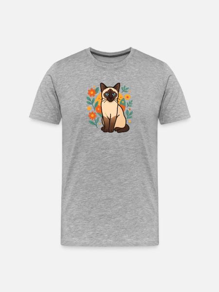 Siamese cat flower designs - Men's Premium Organic T-Shirt - heather grey