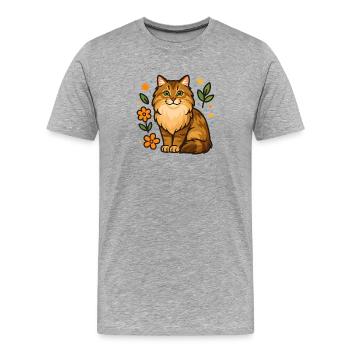 Siberian cat among flower illustration - Men's Premium Organic T-Shirt - heather grey - Front - Damien (186cm)