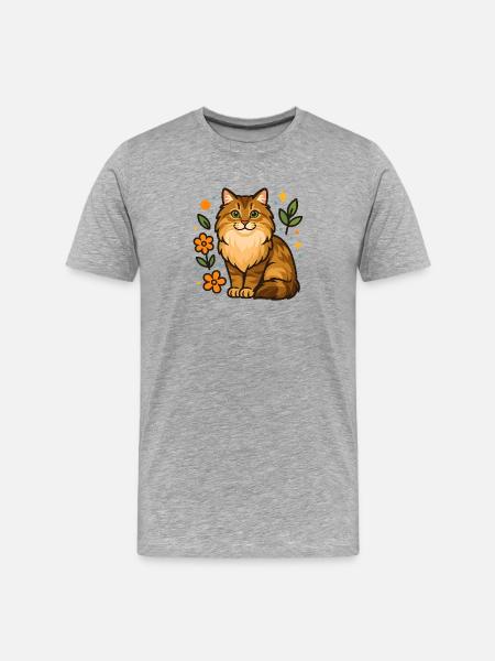 Siberian cat among flower illustration - Men's Premium Organic T-Shirt - heather grey