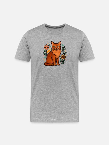 Chat somalien et fleurs - T-shirt bio Premium Homme - gris chiné