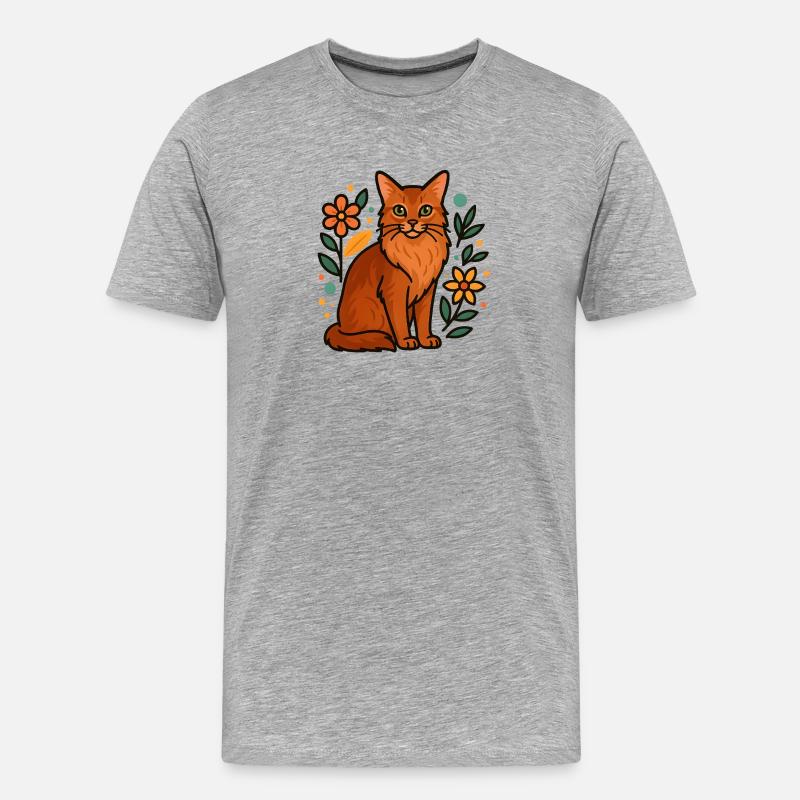 Somalische Katze und Blumen - Männer Premium Bio T-Shirt - Grau meliert