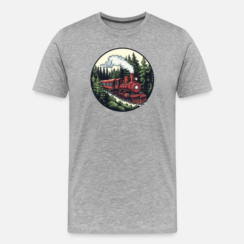 Dampflok im Wald - Männer Premium Bio T-Shirt - Grau meliert
