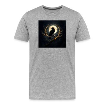 Corbeau sur la lune illuminée - T-shirt bio Premium Homme - gris chiné - Devant - Damien (186cm)