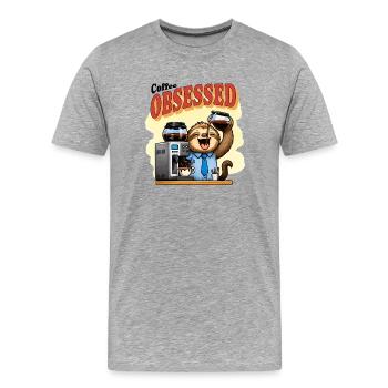 Coffee Obsessed Sloth Caffeine - Men's Premium Organic T-Shirt - heather grey - Front - Damien (186cm)