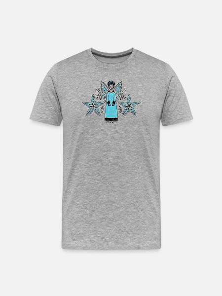 Türkiser Engel mit Sternenrahmen - Männer Premium Bio T-Shirt - Grau meliert
