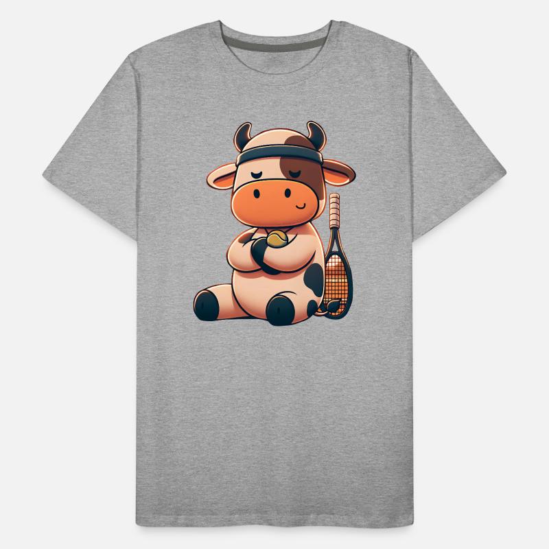 Cute tennis cow with racket and ball Men's Premium Organic T-Shirt