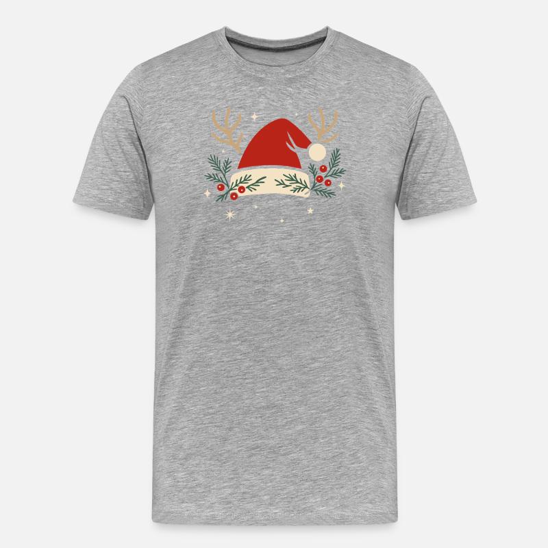 Weihnachtsmütze mit Geweih und Tannenzweigen - Männer Premium Bio T-Shirt - Grau meliert