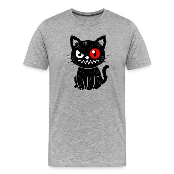 Chat noir aux yeux rouges assis - T-shirt bio Premium Homme - gris chiné - Devant - Damien (186cm)