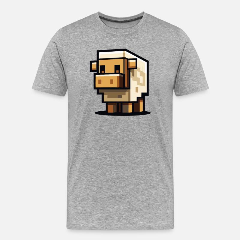 Block Sheep – Süßes Pixel Schaf - Männer Premium Bio T-Shirt - Grau meliert