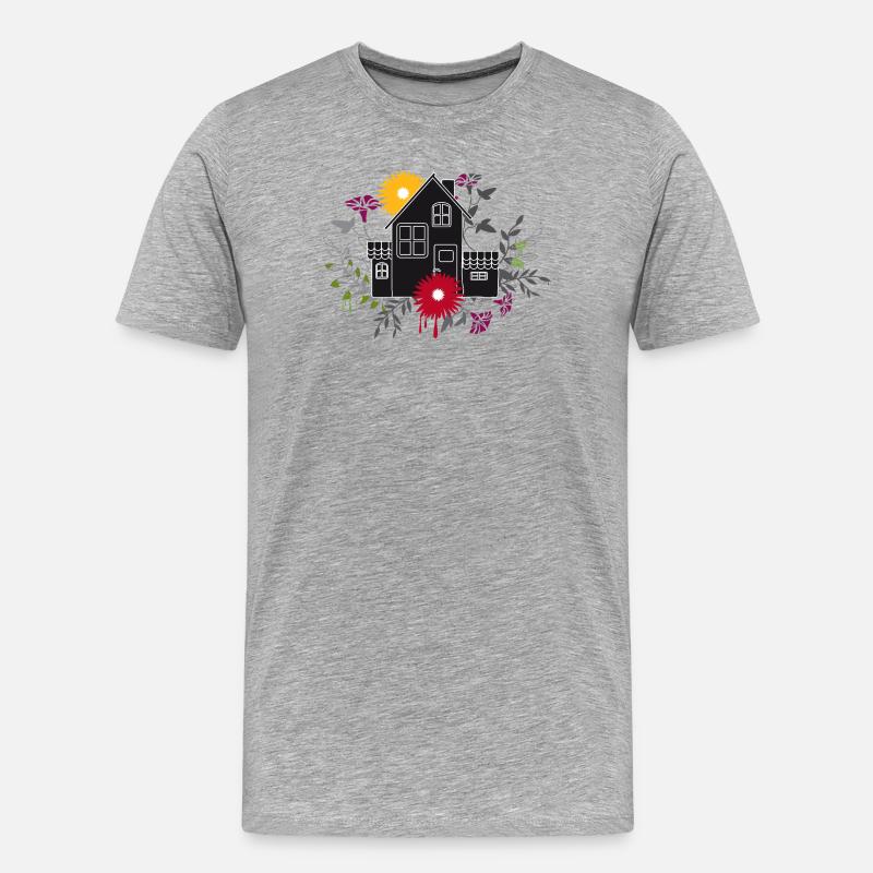 Modernes Haus mit Blumen – Stilvolles Design - Männer Premium Bio T-Shirt - Grau meliert
