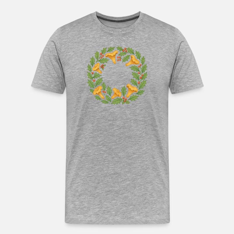 Kranz aus Stechpalmen und Pfifferlingen - Männer Premium Bio T-Shirt - Grau meliert