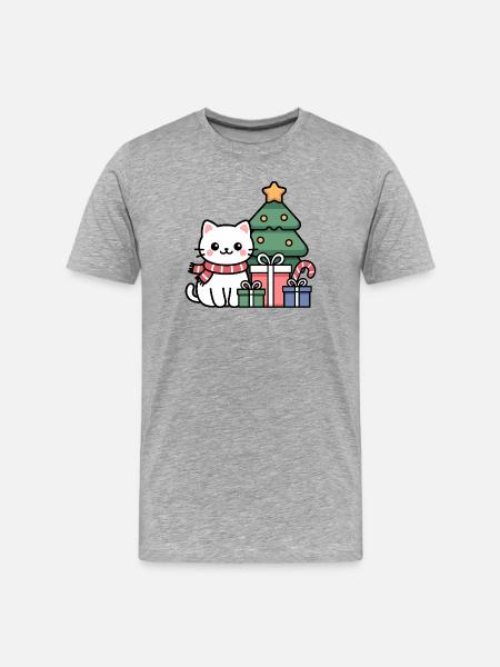 Kawaii Christmas Cat with Gifts - Men's Premium Organic T-Shirt - heather grey