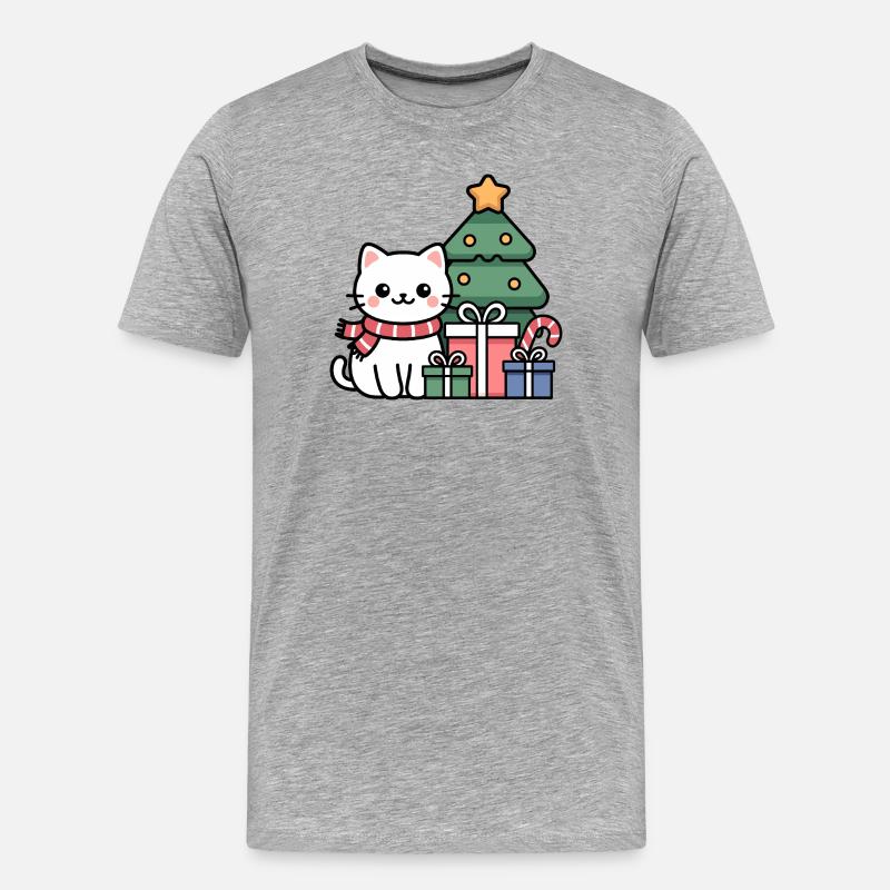 Kawaii Weihnachts Katze mit Geschenken - Männer Premium Bio T-Shirt - Grau meliert