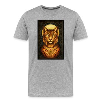 Lynx royal avec diadème doré - T-shirt bio Premium Homme - gris chiné - Devant - Damien (186cm)