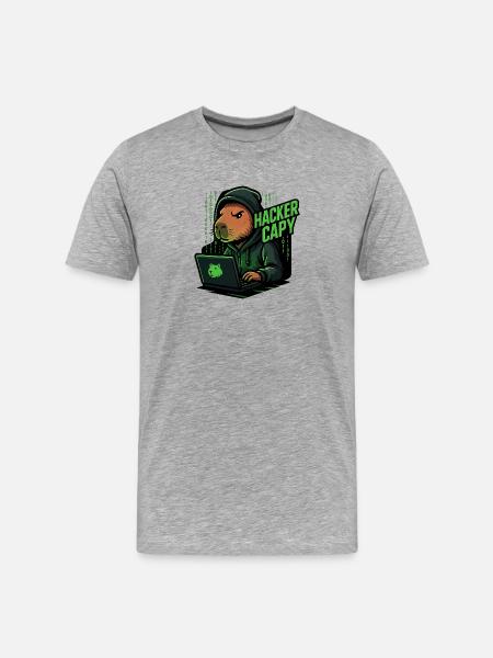Hacker Capy – Cyber Capybara Tech  - Männer Premium Bio T-Shirt - Grau meliert