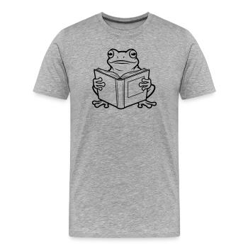 Illustration de bande dessinée Reading Frog - T-shirt bio Premium Homme - gris chiné - Devant - Damien (186cm)