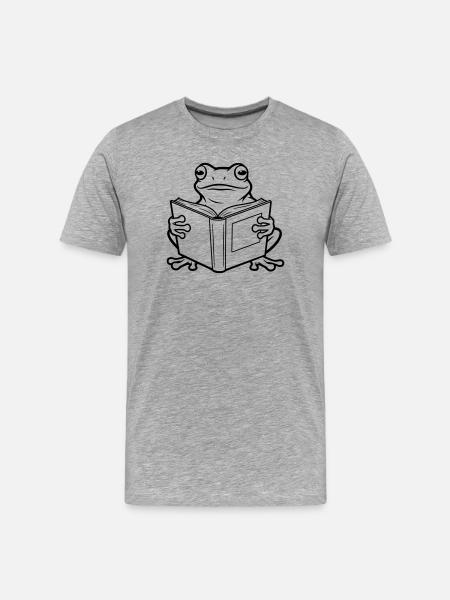 Reading Frog Cartoon Illustration - Men's Premium Organic T-Shirt - heather grey