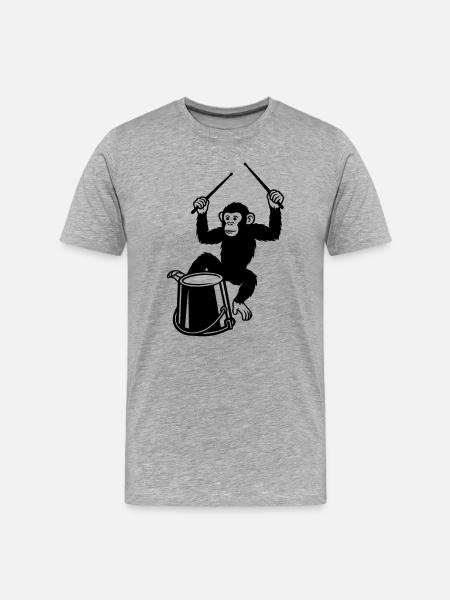 Drum Playing Monkey Cartoon Illustration - Men's Premium Organic T-Shirt - heather grey