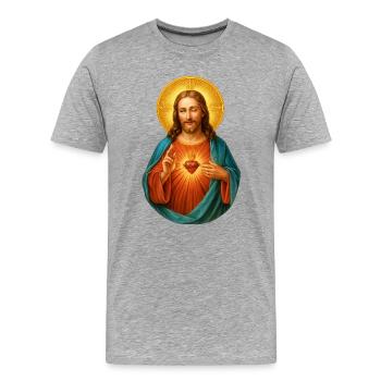 Winking Jesus Heart of Jesus Radiant image of salvation - Men's Premium Organic T-Shirt - heather grey - Front - Damien (186cm)