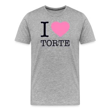 I love Torte - Männer Premium Bio T-Shirt - Grau meliert - Vorne - Damien (186cm)
