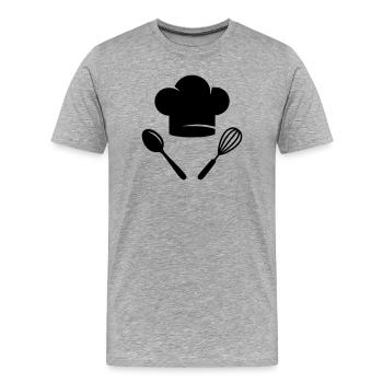 Koch & Küche | Kochen ist Liebe Logo - Männer Premium Bio T-Shirt - Grau meliert - Vorne - Damien (186cm)