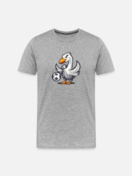 Ente mit Fußball Cartoon - Männer Premium Bio T-Shirt - Grau meliert