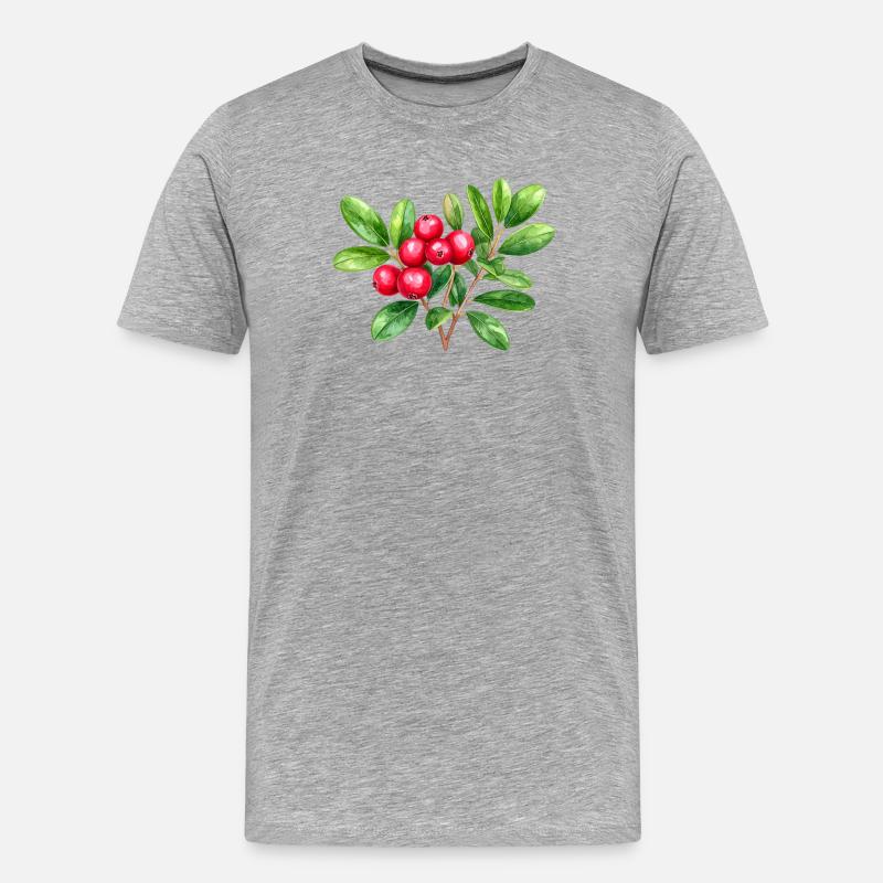 Preiselbeere – botanisches Aquarell - Männer Premium Bio T-Shirt - Grau meliert