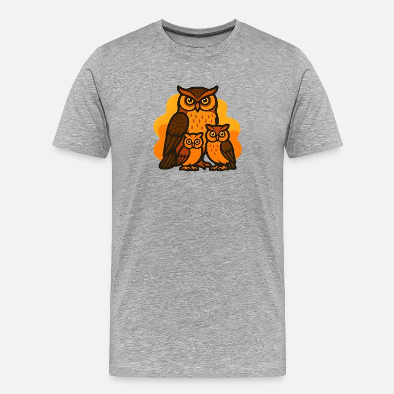 Eule mit seiner Familie - Männer Premium Bio T-Shirt - Grau meliert