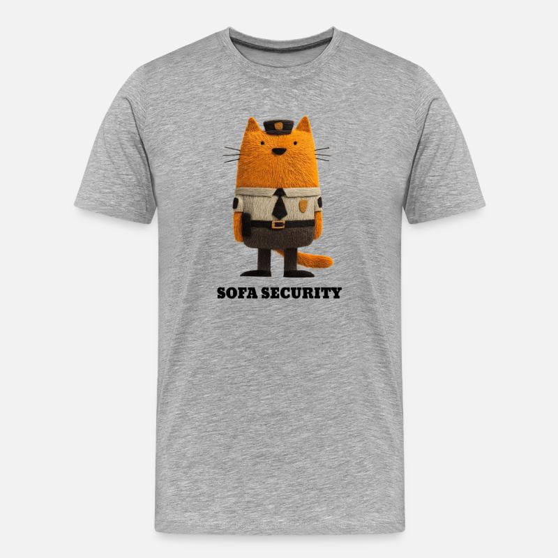 Katze im Security Look - Sofa Security  - Männer Premium Bio T-Shirt - Grau meliert
