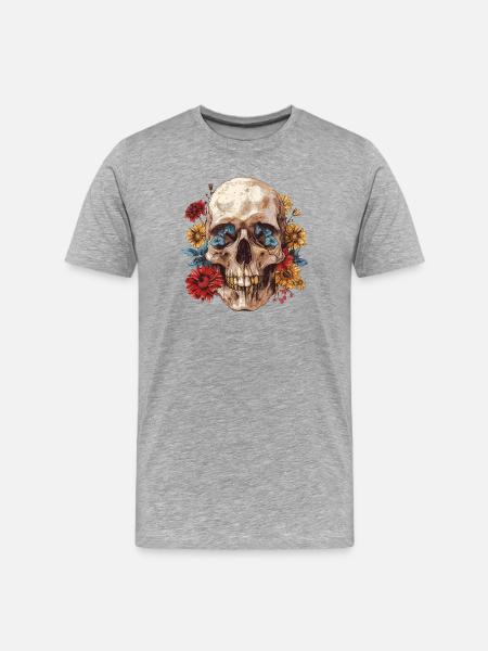 Skull, skull with flowers - Men's Premium Organic T-Shirt - heather grey