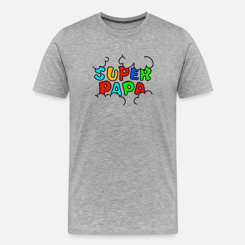 Super Papa Regenbogen Schrift - Männer Premium Bio T-Shirt - Grau meliert