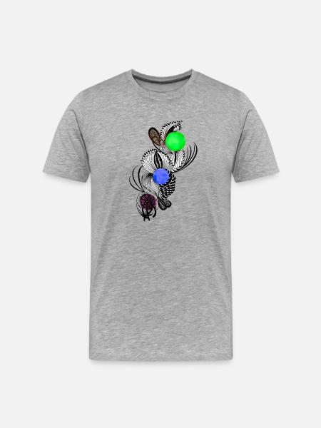 Linienblüten mit Farbkugeln - Männer Premium Bio T-Shirt - Grau meliert
